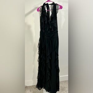 Luxxel Elegant Black Ruffle Maxi Dress